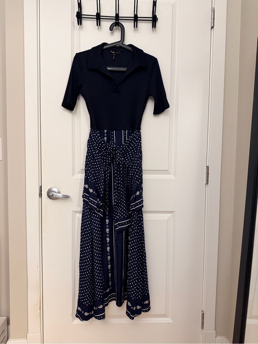 Maje Navy Bandana-Print Maxi Dress
